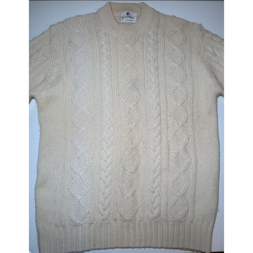 Vintage Men's English Sports Shop Cable Knit Sweater XL Wool Fisherman Ivory - Picture 6 of 6